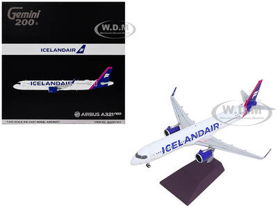Airbus A321neo Commercial Aircraft Icelandair (TF-IAA) White with Blue and Pink Tail Gemini 200 Series 1/200 Diecast Mode...