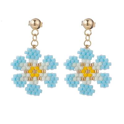 Glass Seed Braided Flower Dangle Stud Earrings