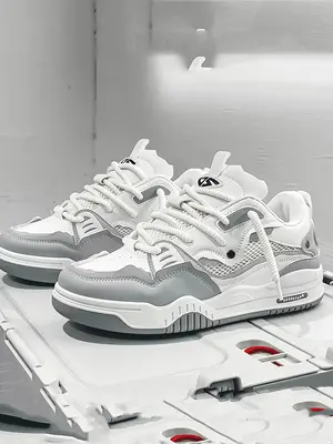 Men's Street Trend Minimalist Platform Skate Shoes, Fall Bootlace Worm Trendy Lace Up Low Top Skate Sneakers, Chic Skate Casu...