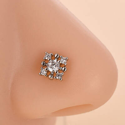 316L Surgical Stainless Steel Clear Cubic Zirconia L-Shaped Nose Rings