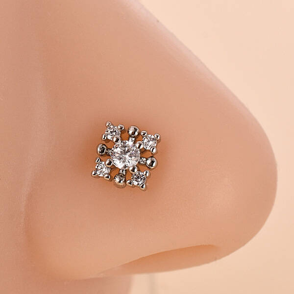 316L Surgical Stainless Steel Clear Cubic Zirconia L-Shaped Nose Rings