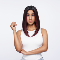 13-Inch Black Ombré (Dark Cherry Ends) Straight Synthetic Wig | 【Heat Resistant】【Cap Included】 | #25