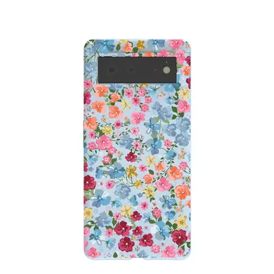 Powder Blue Fleurs Google Pixel 6 Case