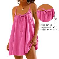 FISOEW Womens Spaghetti Strap Swimsuit Coverup Adjustable skirt size Summer Linen Tie Backless Sleeveless Beach Cami Mini Dre...