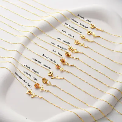 Custom Horizontal Birth Flower Necklace