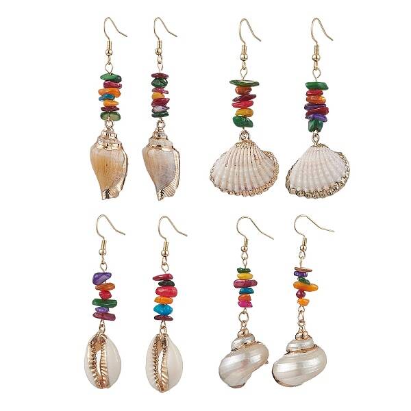 Dyed Shell & Electroplated Conch Shell Dangle Earrings
