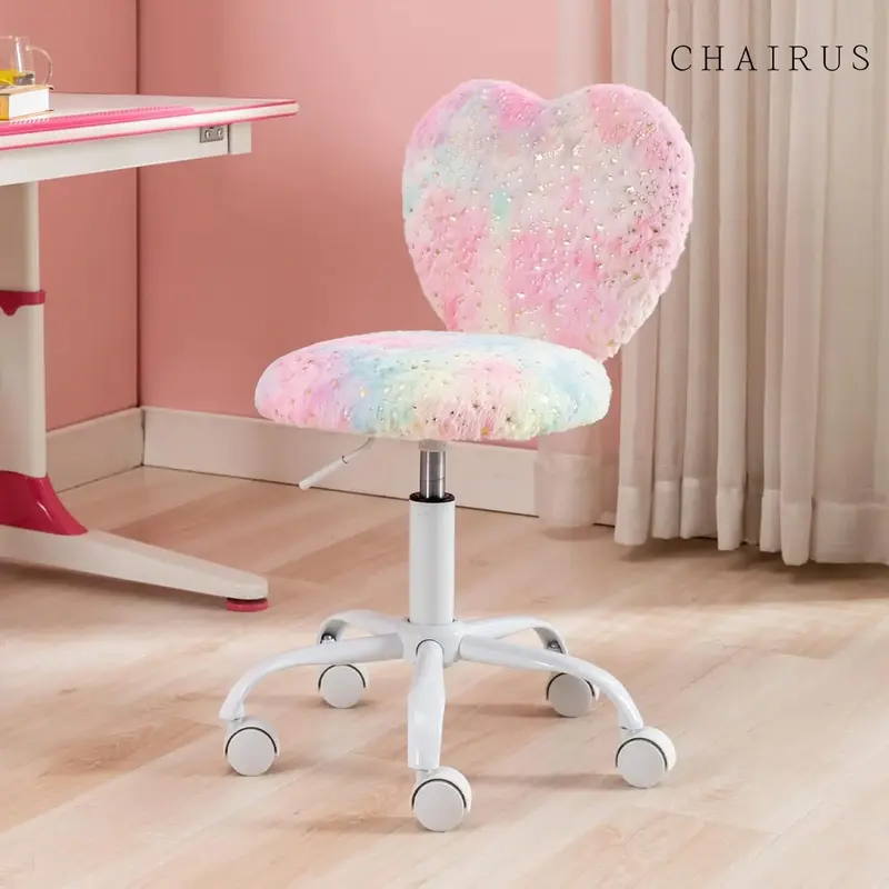 CHAIRUS Criss Cross Chair with Wheels,Height Adjustable Furry Computer Chair,Fabric Armless Cross Leg Home Office Desk Chair,...