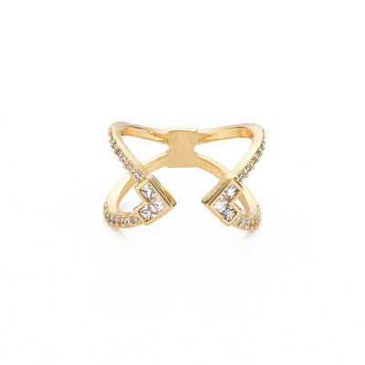 Criss Cross Clear Cubic Zirconia Cuff Ring