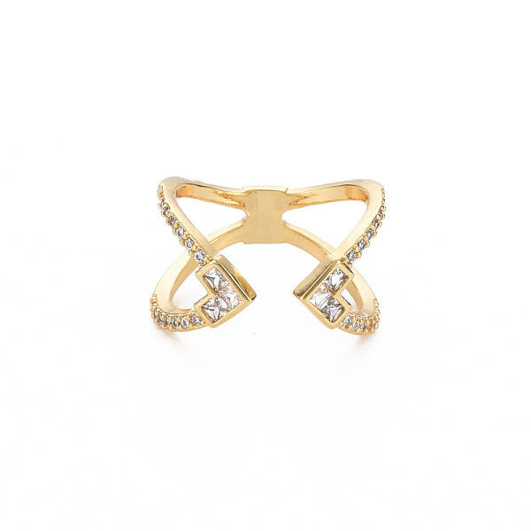 Criss Cross Clear Cubic Zirconia Cuff Ring