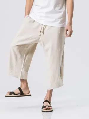 3/4 SHORTS CASUAL TROUSERS, Cream / 5XL