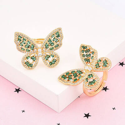 Adjustable Brass Micro Pave Cubic Zirconia Finger Rings for Women