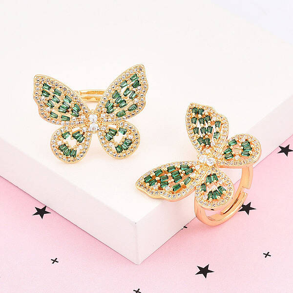 Adjustable Brass Micro Pave Cubic Zirconia Finger Rings for Women