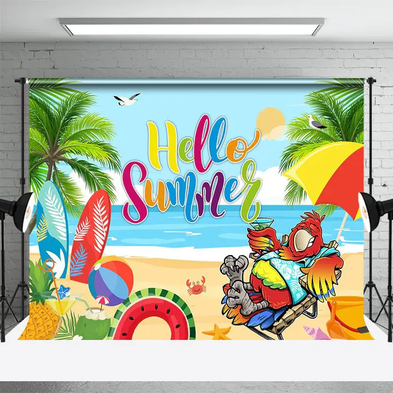 Hello Summer Trees Sandy Beach Surf Photo Backdrop - Aperturee