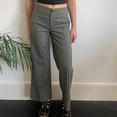 Stefanel Checked Trousers - 28W UK 8 Grey Polyester Blend