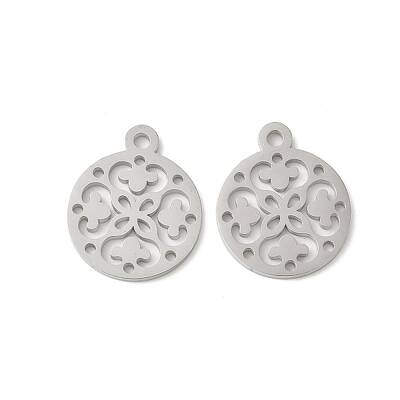 304 Stainless Steel Flat Round with Laser Cut Flower Charms
