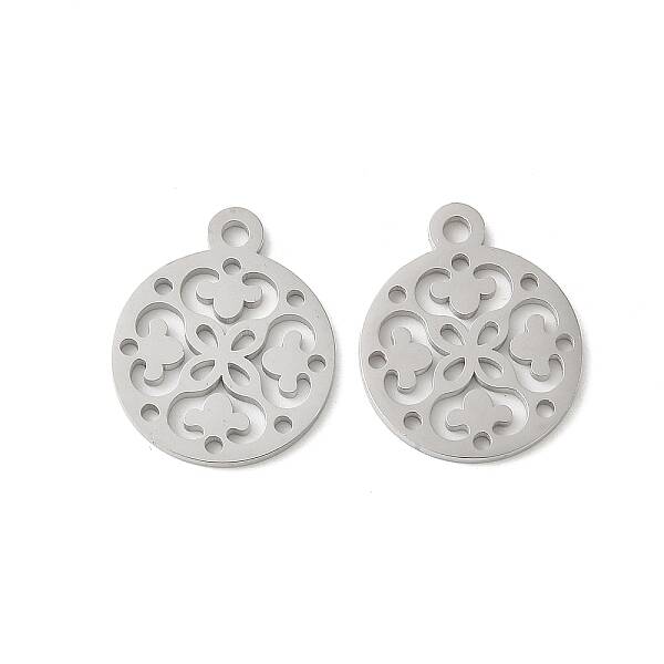 304 Stainless Steel Flat Round with Laser Cut Flower Charms