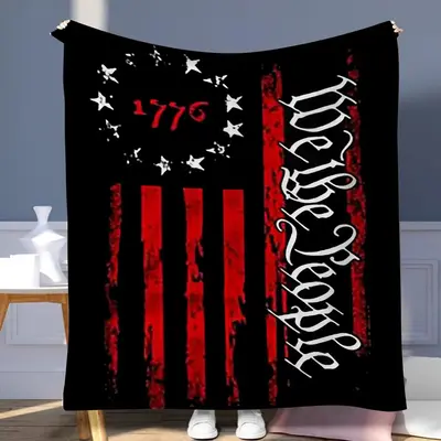Flag & Letter Print Blanket, 1 Count Soft Warm Throw, Air-conditioned Room Blanket, Warm Nap Blanket for Home & Office & Trav...