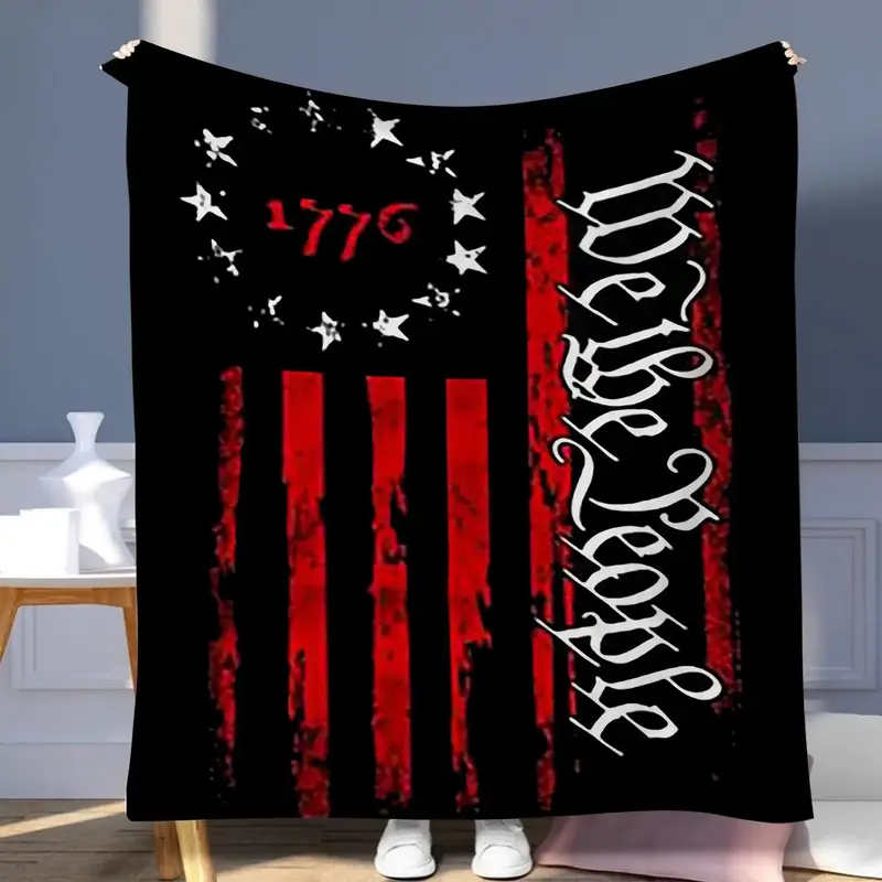 Flag & Letter Print Blanket, 1 Count Soft Warm Throw, Air-conditioned Room Blanket, Warm Nap Blanket for Home & Office & Trav...