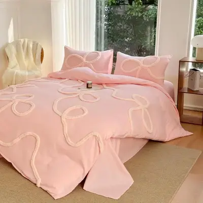 Bed Sheet Set with Pillowcases, Zipper Closure, Embroidery Craft, All Seasons Comfortable Bedding, Gift Idea, Decorative Envi...