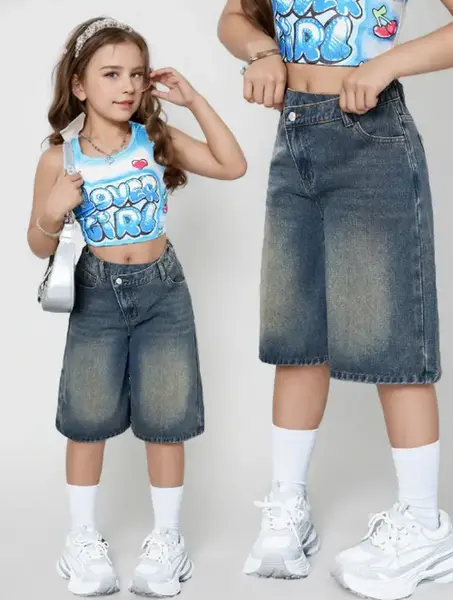 2025 New Style Girls' Denim Shorts & Capris - Trendy, Stylish & Versatile Suitable for  8Y-12Y kids jeans