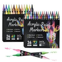 Acrylic Paint Brush Tip Markers Pen Set, 1 Set 12/24/36pcs Double Tip Double Colorful Acrylic Paint Drawing Marker Pen, Art S...
