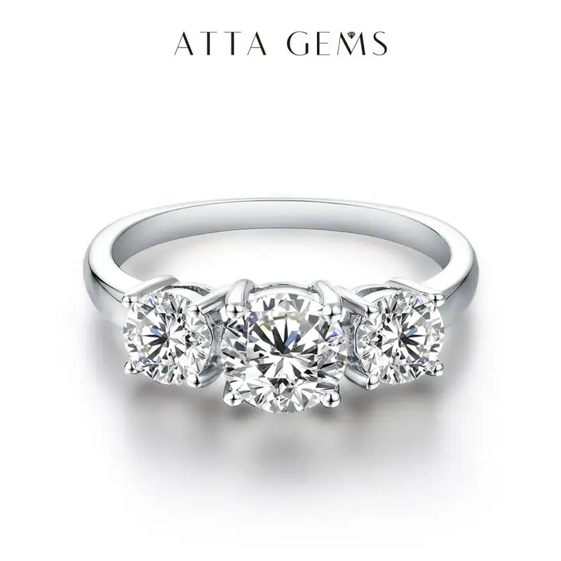 3 Stone Synthetic Moissanite Ring D Color VVS1  for Women Birthday Gift Engagement Wedding Anniversary fine jewelry R014
