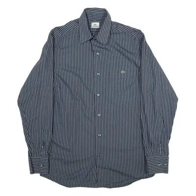LACOSTE Mens Shirt Grey Striped Long Sleeve M