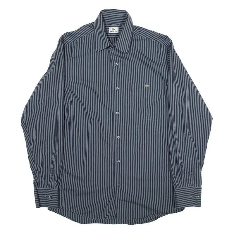 LACOSTE Mens Shirt Grey Striped Long Sleeve M