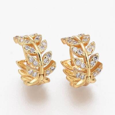 Brass Micro Pave Clear Cubic Zirconia Huggie Hoop Earrings