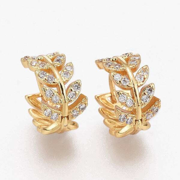 Brass Micro Pave Clear Cubic Zirconia Huggie Hoop Earrings