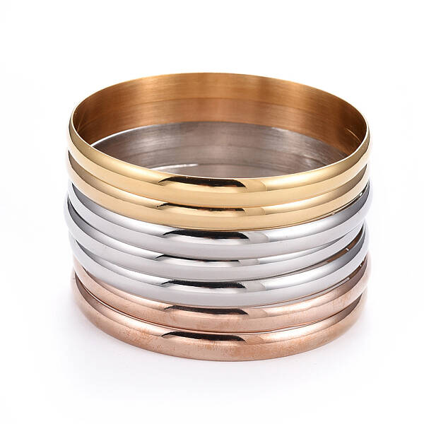 Fashion Tri-color 304 Stainless Steel Buddhist Bangle Sets