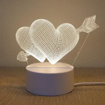 Heart Shaped Desk Lamp 3D Night Light, 1 Count 3D Optical Illusion Lamp Monochrome Ambient Light For Bedroom Nursery Bedside...