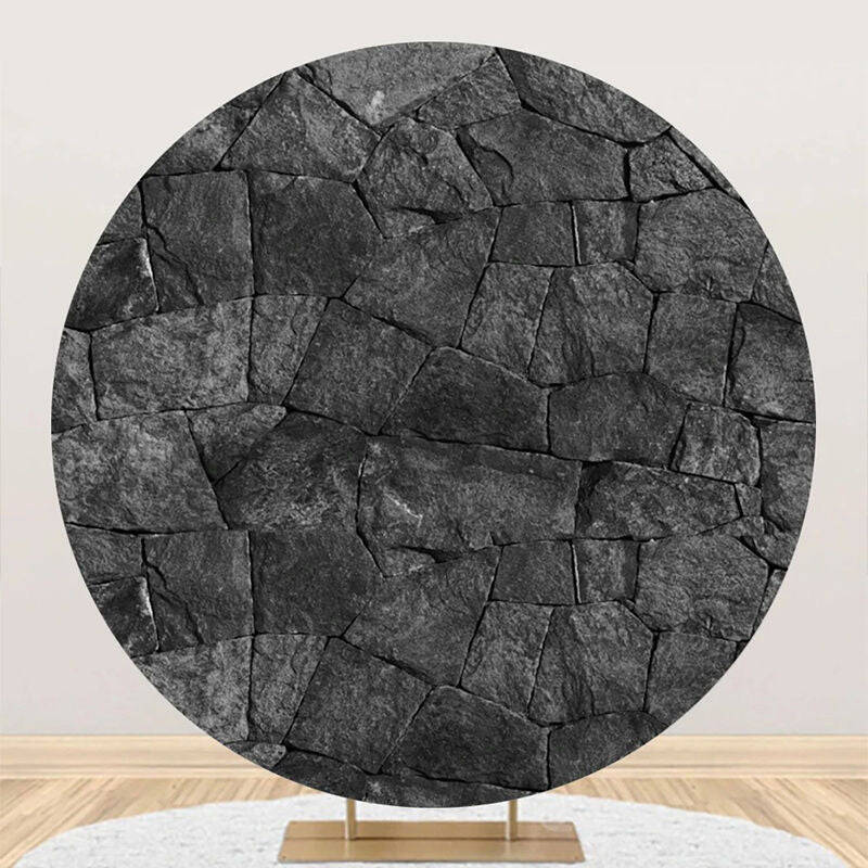 Natural Black Limestone Wall Round Birthday Backdrop - Aperturee