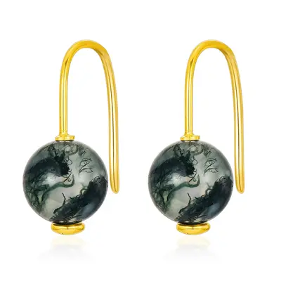 14K Earring with Moss Agate Drop Earrings as Gifts for Women