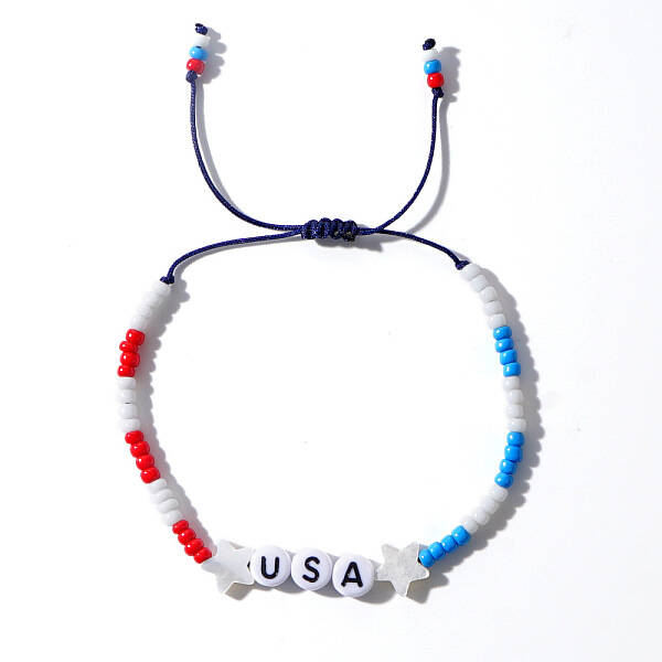 USA Flag Glass Beaded Bracelet for Couples with American Style