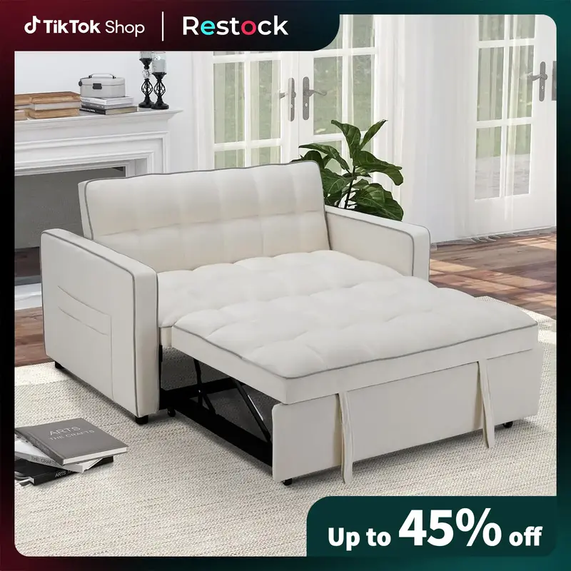 [Restock]EBELLO 3 in 1 Convertible Sleeper Sofa Bed, Velvet Modern Loveseat Futon Couch Pullout Bed with Side Storage Pockets...