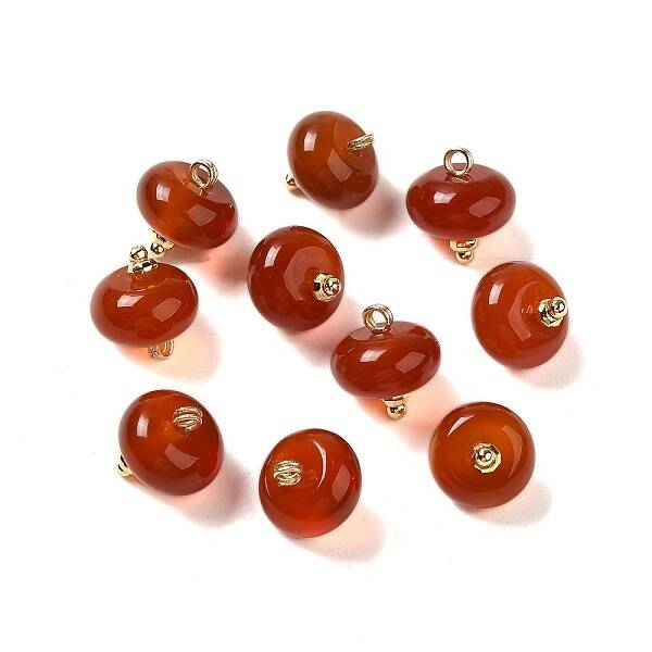 Natural Carnelian(Dyed & Heated) Rondelle Charms with Rack Plating Brass Loops