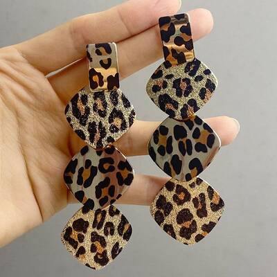 Leopard Print Alloy Dangle Stud Earrings