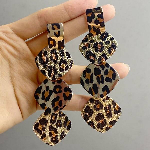Leopard Print Alloy Dangle Stud Earrings
