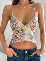 Women's Floral Print Cami Top, Casual Sleeveless Spaghetti Strap Top for Summer, Women's Clothing for Daily Wear, Womenswear