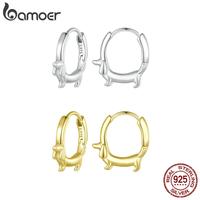 BAMOER S925 Dachshund Hoop Earrings For Women Cute Wiener Dog Series Bracelet Silver Jewelry Huggie Earrings For Her