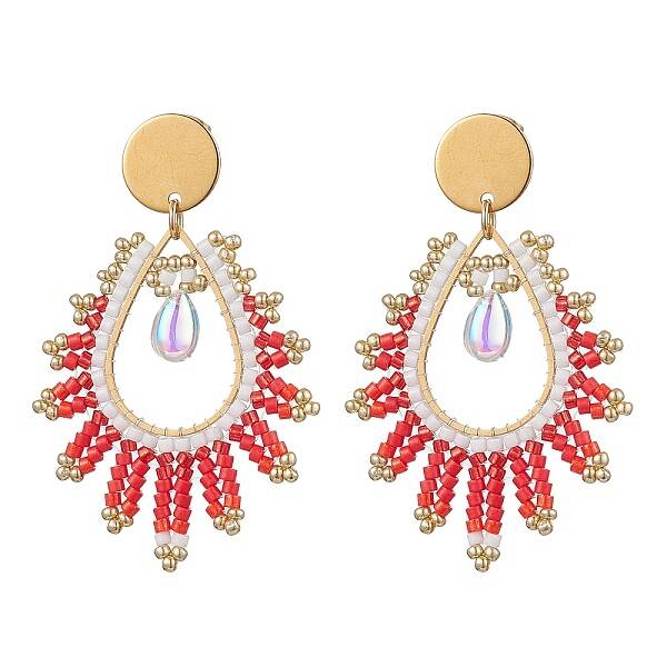 Handmade Glass Seed Beads Teardrop Stud Earrings