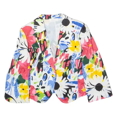 ELINETTE Womens Blazer Jacket White 90s Floral UK 12