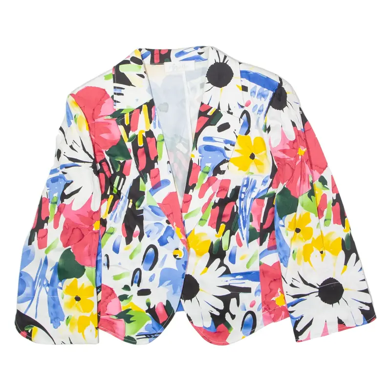 ELINETTE Womens Blazer Jacket White 90s Floral UK 12
