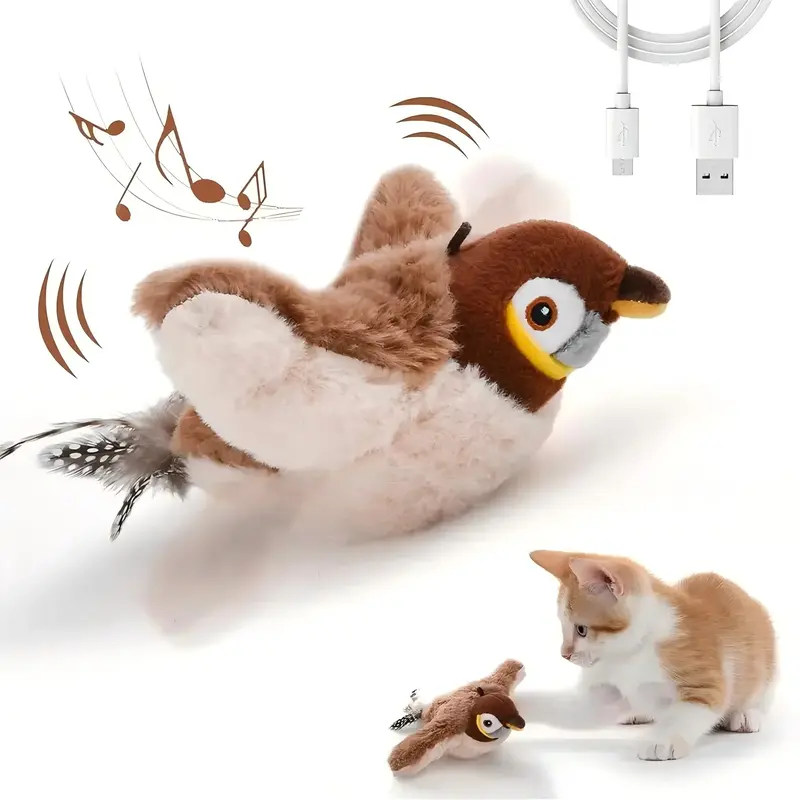 2025 New Version Flapping Bird Cat Toy (DON'T FLY), Puppy Toy, Lifelike Bird Chirp, Pets Gift, Touch-Activated Kitten Toy Rec...