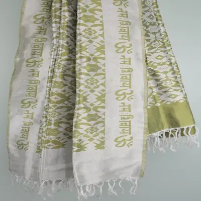 OM Namah Shivay Handwoven Silk Shawl | Color: Pista Green