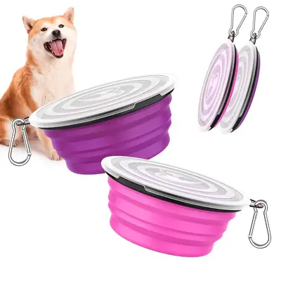 Pawaboo 2-Pack Collapsible Dog Bowls â Portable Silicone Food & Water Set with Lids & Clips