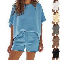 FMEYOA Womens Summer 2 Piece Outfits Oversized Casual Short Sleeve Tops and High Waisted Shorts Workout Lounge Short Sets