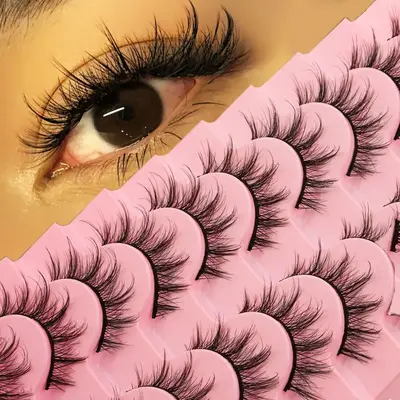 Cat Eye False Eyelashes, 10 Pairs Long Fluffy False Eyelashes, Wispy Cat Eye Faux Cluster Lashes, Volumized False Eyelashes F...