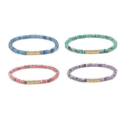 Natural Malaysia Jade(Dyed) Rondelle Beaded Stretch Bracelet with Brass